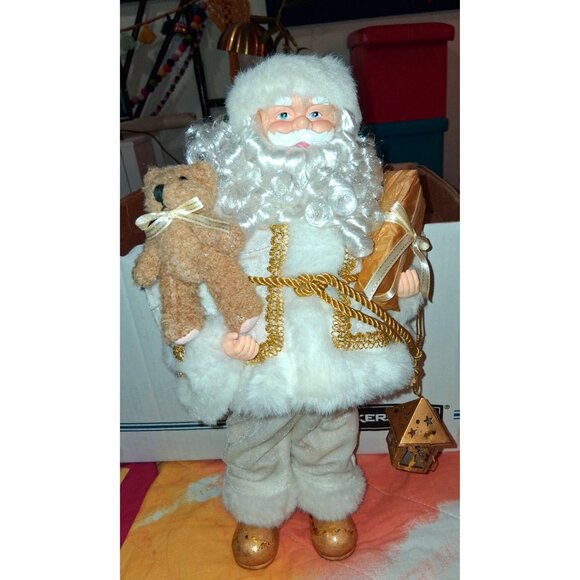 Santa Claus Figurine With Bear & Gold Accents 15" - Picture 2 of 11
